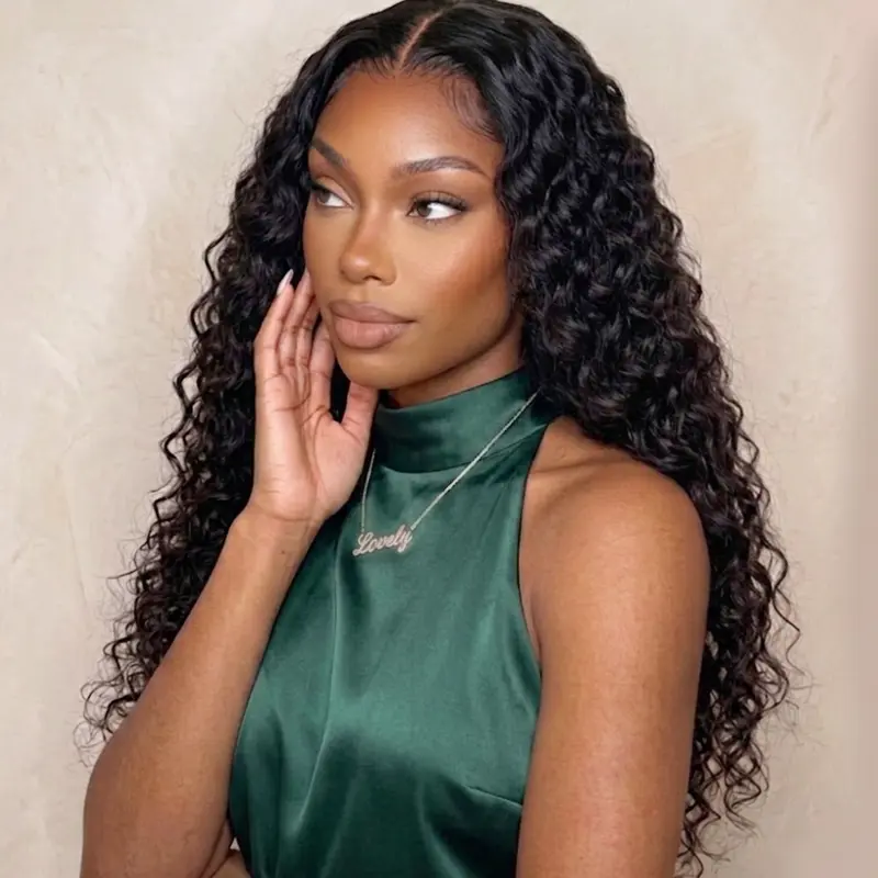 BLING HAIR 6x4 7x5 9x6 Deep Wave Glueless Human Hair Lace Closure Wigs HD Lace Pre-Plucked Pre-Cut Natural Hairline Heat Resistant, Closure Ready and Go for Women Deep Wave Human Hair Wigs