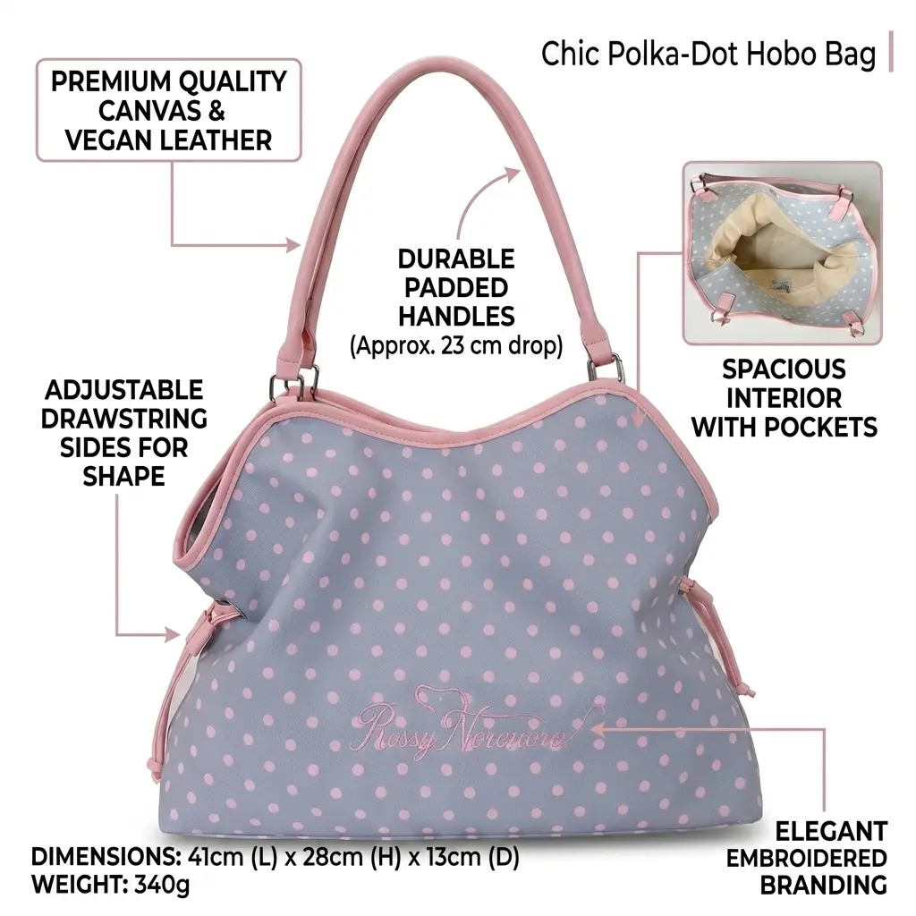 Women's Polka Dot Shoulder Tote Bag - Large Capacity, Drawstring Detail, Casual Everyday Cute Bag Tote Purse Aesthetic Tote Design Tote Bag