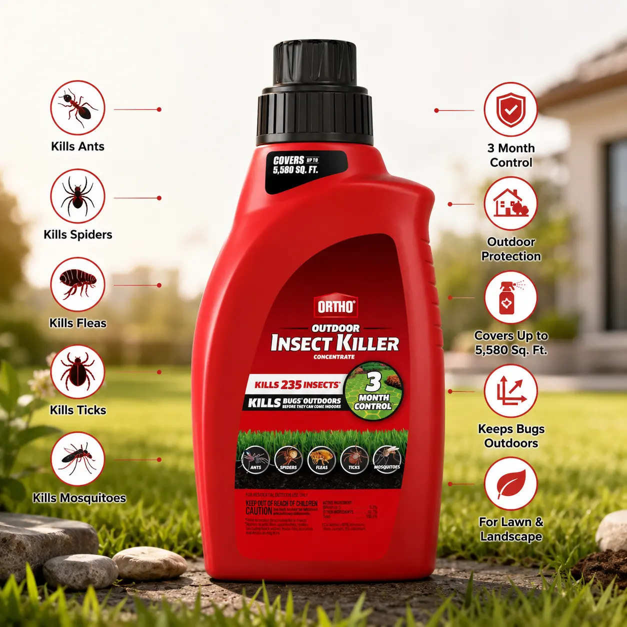 Ortho Concentrated Edible Safe Outdoor Insect-Control Gel Bait - 32 fl. oz., Residential Outdoor Use, Kills 235 Bugs, Season-Long 3-Month Barrier, Controls Mosquitoes, Listed Ants, Spiders, Fleas, Ticks & German Cockroaches