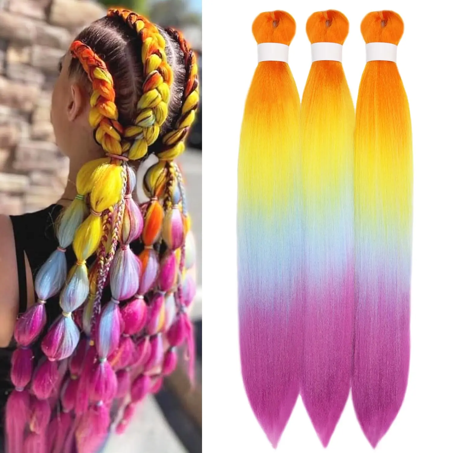 Rainbow Braiding Hair Pre Stretched Colored Braiding Hair Extensions ...