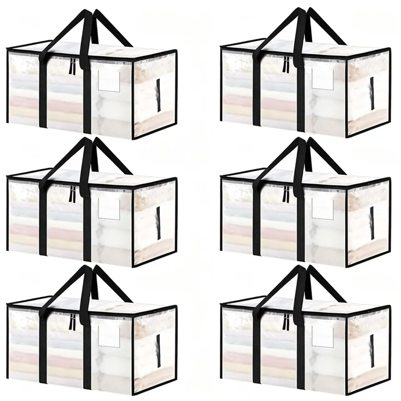 6-Pack Plastic Reusable Large Storage Bags Set for Home Organizers - Heavy-Duty, Waterproof, Resealable, Adjustable, Ammonia-Free, Folding Portable with Hinged Lids, Degradable, Compostable for Home Organization, Camping