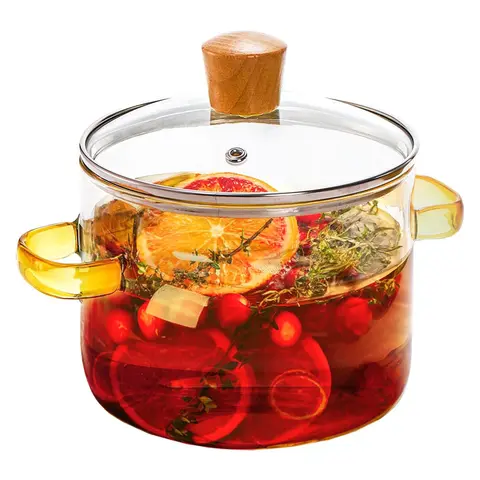 1.5L/54OZ Heat-Resistant Glass Saucepan Stockpot with Lid - Double Handles, Stovetop Safe Kitchen Supplies for Soup & Milk, Round Cookware