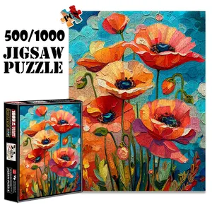 1pc 1000 piece adult puzzle 70x50cm Vibrant Poppy Flowers Painting500 pieces paper jigsaw puzzle suitable for DIY creative games for adults and families, birthday and holiday stress relief gifts, lar Crafts