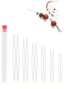 12pcs Stainless Steel Beading Needle Set, Needle Crafts Kit, Large Eye Needles for Jewelry Making, Bead Work, Bracelet Craft, Various Sizes with Bottle