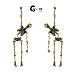 GGIRL Halloween Skull Earrings Jointed Skeleton Dangle Earrings Long Spooky Dangle Drop Skull Pendant Earrings Halloween Jewelry for Girls Women Party Gift Fashion Jewelry Gift for Holiday Haul Christmas Birthdays Anniversaries