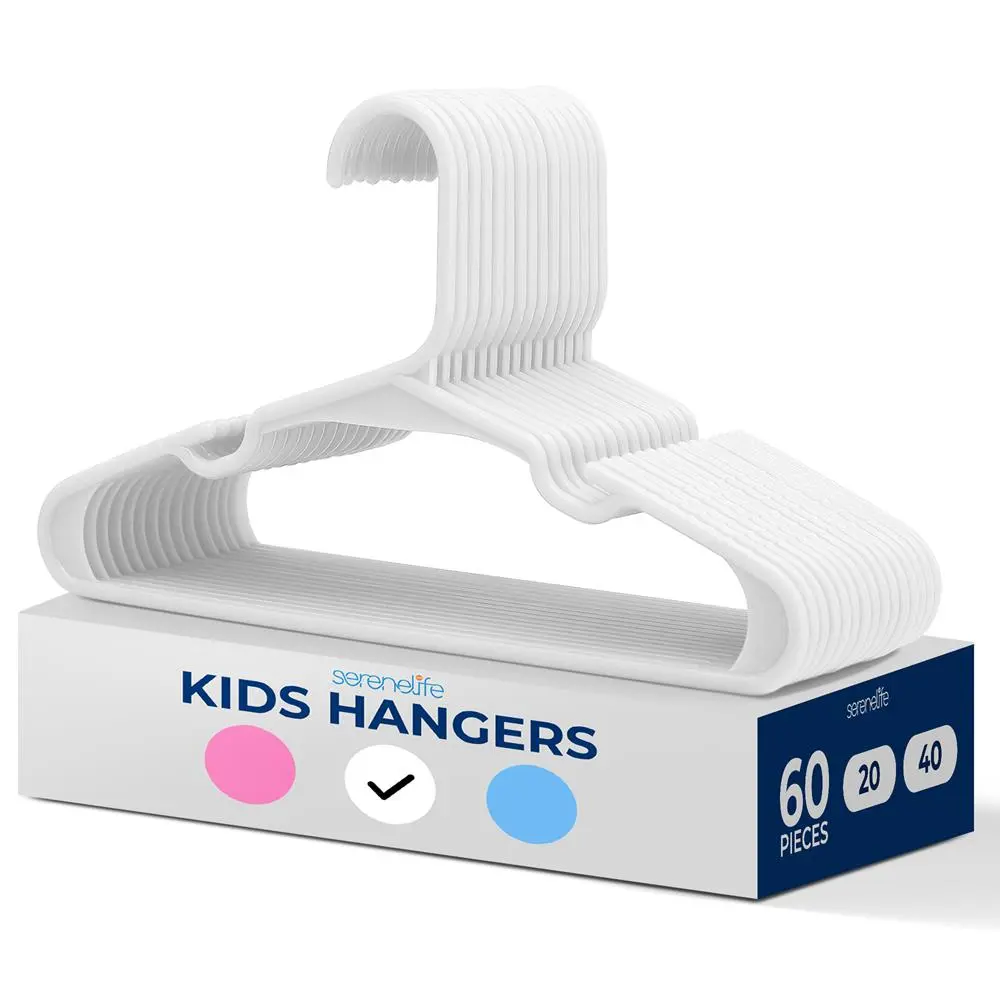 60-Pack Plastic Kids Hangers - White | Non-Slip Space-Saving Design Ultra Thin Baby & Toddler Clothes Hangers - Lightweight Closet Organization Hangers for Everyday Use