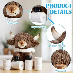 Creative Highland Cow Resin Statue Decorative Figurine, Home Desktop Ornament, Bathroom Series Decoration, Unique Home Accents, Collectible Room Decor, Resin Animal Sculptures
