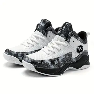 Boy's Knit Basketball Shoes, Comfy Breathable Non Slip Shock Absorption Lace Up Sneakers For Indoor/Outdoor Training Running Walking