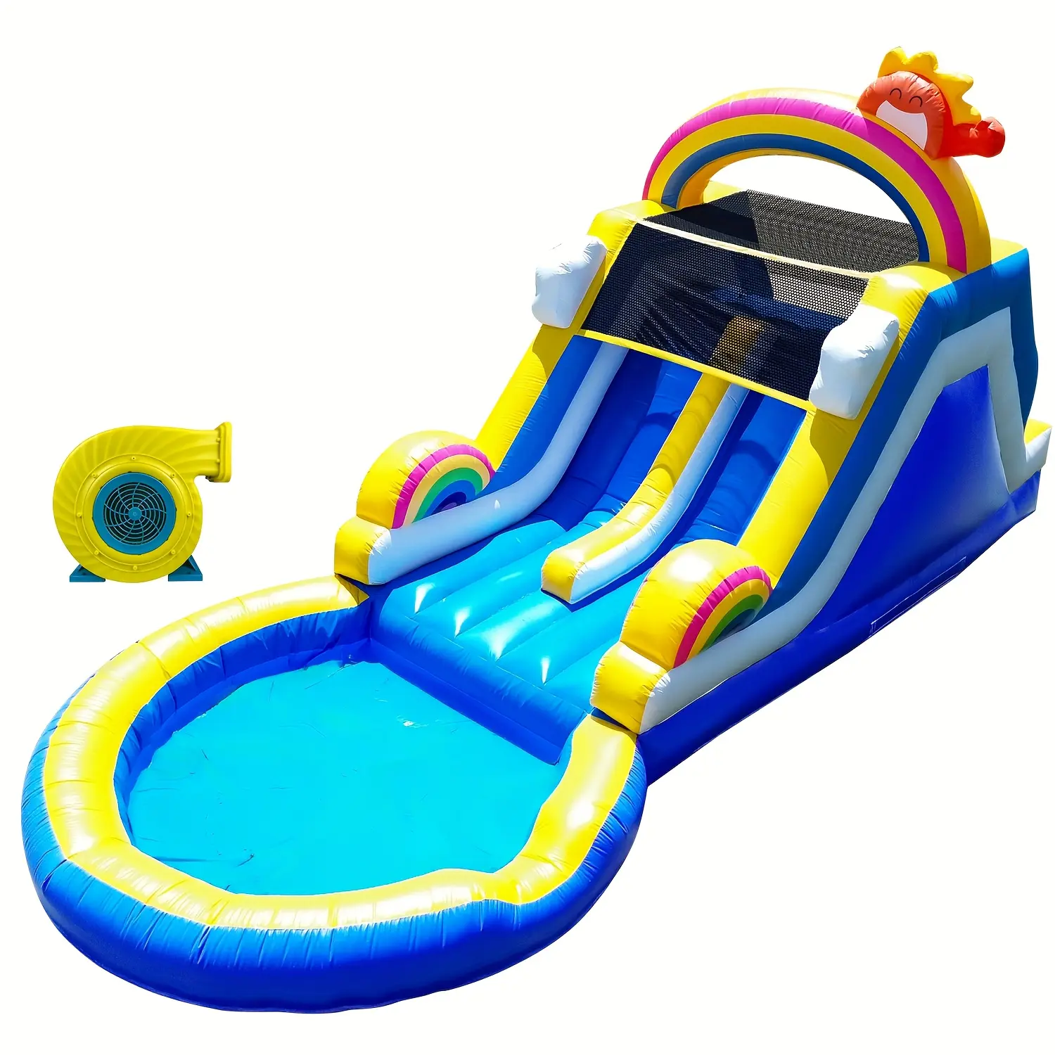 Inflatable Water Slide Commercial Grade: 24FT(L) Water Bounce House for Adults, Big Pool, Premium PVC, Wet & Dry, 950W Blower, for Outdoor Birthday Party, Summer Water Fun(Ocean Blue)