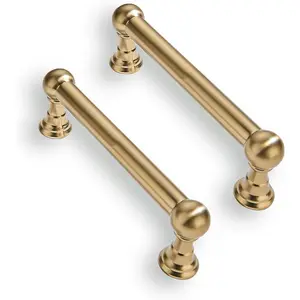 2 Pack 3 Inch Solid Brushed Brass Heavy Duty Cabinet Pulls Satin Brass Drawer Pulls Cabinet Hardware for Kitchen Cabinets Cupboard Handles
