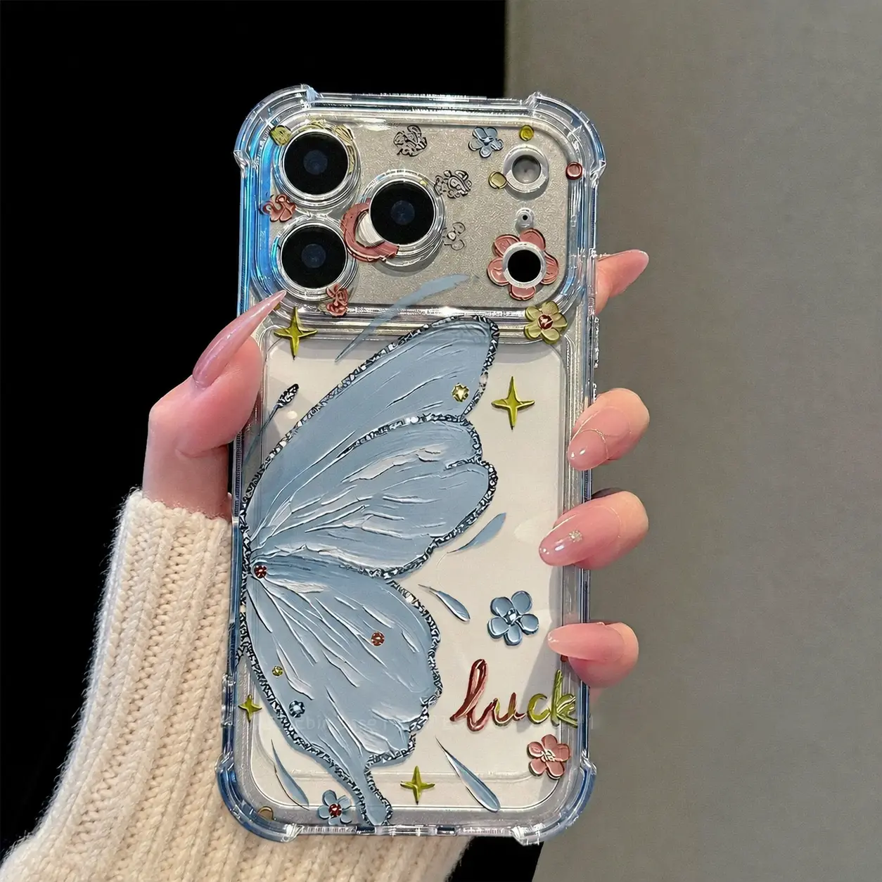 Butterflies Pattern Silicone Smartphone , Handheld Device Protection Cover for iPhone 17 ProMax, 16 , 15, 14, 13, 12, 11 - Creative Fashion Personality Christmas Themed , Casing, fan top candy color-blocking pc  luxury crystal text pro unisex hi accessory