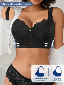 Women’s Push-Up Elegance Lace Back Bra Breathable Comfortable Lift Support Underwire Bras with Anti-Sagging Adjustable Wide Straps Everyday Style Bridal Underwear
