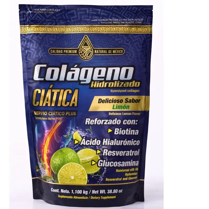 Colageno H - Hydrolized Collagen with Lemon Flavor, 1.100 kg, Enhanced with Biotin, Hyaluronic Acid, Resveratrol, and Glucosamine