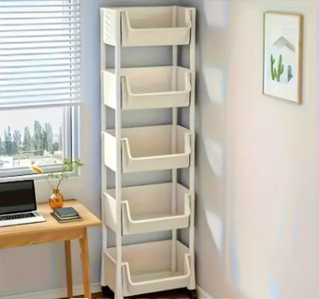 Multifunctional Large Capacity Plastic Storage Cart with Wheels - Layered Shelf Racks, Home Goods Organizer for Bedroom, Bathroom Items, Bathroom Gadget (Beige)