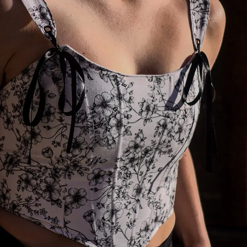Handmade 100% Cotton Corset Top-Adjustable Straps-Comfortable Fit for Women-Lace-Up Style