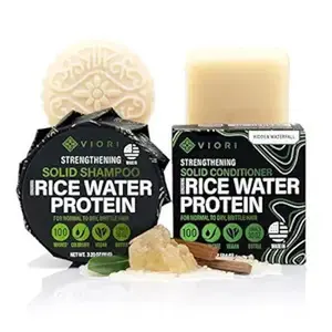 Viori Hidden Waterfall Shampoo and Conditioner Bar Set Made with Rice Water - Handcrafted Sulfate Free Shampoo and Conditioner