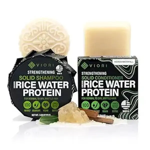 Viori Hidden Waterfall Shampoo and Conditioner Bar Set Made with Rice Water - Handcrafted Sulfate Free Shampoo and Conditioner