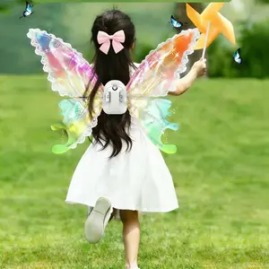 LED Electric Fairy Wings for Girls Ages 4-8 Light-Up Butterfly Costume with Music & Sparkling Princess Dress-Up Ornament Perfect Gift for Halloween Birthday & Christmas Parties