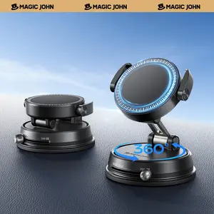 MAGIC JOHN Clip-On Car Phone Holder, Strong Magnetic Grip, Non-Slip Foldable Stand, 360° Adjustable, for Car Navigation & Home Use — Works with or without Magnetic Phones