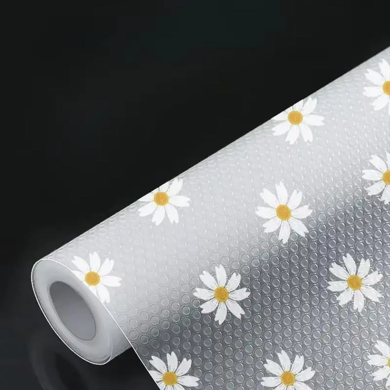 Floral Daisy Shelf Liner Non-Slip - Non-Adhesive Drawer & Refrigerator Liners, Waterproof Washable Cabinet Mats, Easy Trim to Fit for Pantry, Office, Bookshelves Coasters Reusable