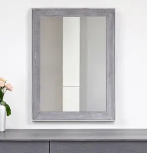212 MAIN 40 in. Modern Rectangle Glass Wall Mirror - Gray & Silver Wood-Metal Framed Home Decor Mirror with Paint-Ready Accent Design, Easy Mount Installation