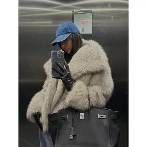 Women's Faux Fur Coat Winter New Street Style Fashion Casual Loose Short Large Collar High-End Fluffy OuterwearvjVQ
