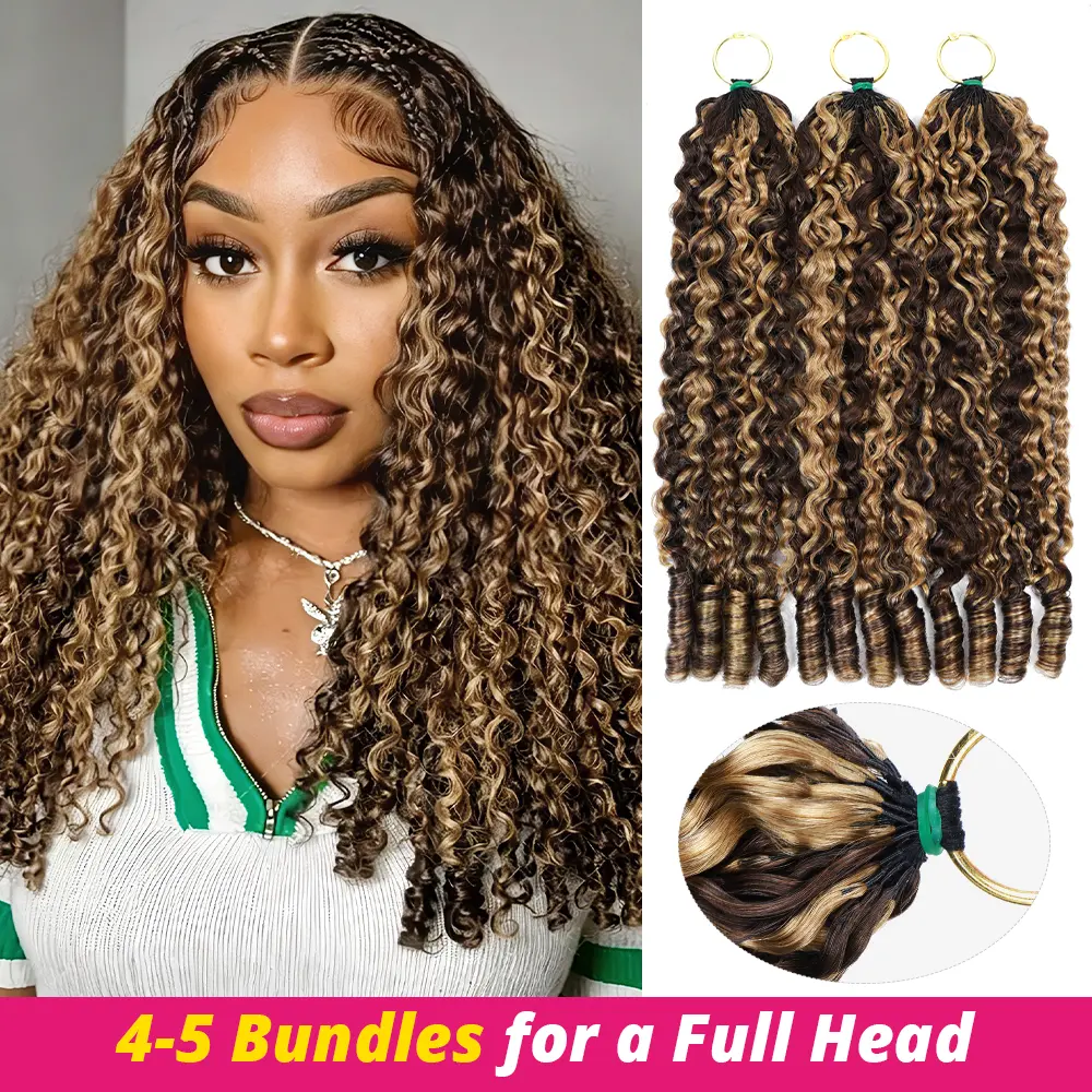 P4 27 Highlight Burmese Curly Crochet Human Hair #27 Honey Blonde Knotless Pre-Separated Feather Human Hair Crochet Bundles Miracle Knots Boho Braids #DealsForYouDays