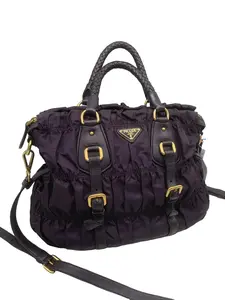 Pre-owned PRADA Vintage Dark Purple Nylon Gathered Tote Crossbody Bag/WJ04127532/7532
