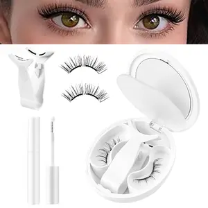 Magnetic eyelash kit with applicator, waterproof magnetic eyelashes require no glue, reusable eyeliner glasses make application easy for beginners, false magnetic eyelashes suitable for daily use