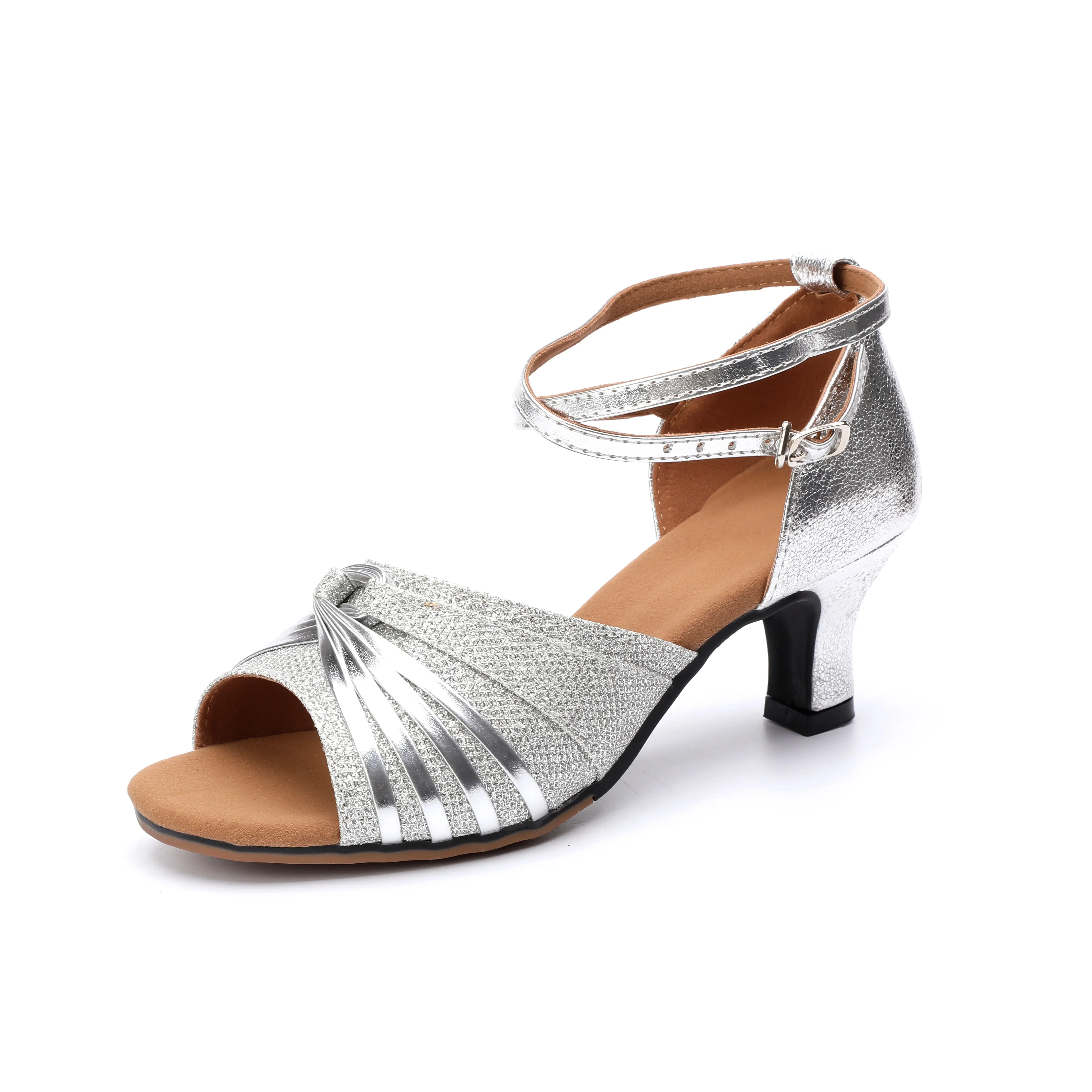 Women's Latin Dance Footwear, Stylish Glitter PU Heels with 2.17in Heel, Adjustable Ankle Strap, and Flexible Rubber Sole for Ballroom & Nightclubs, Female, For Women, Outdoors, Adjustable Strap