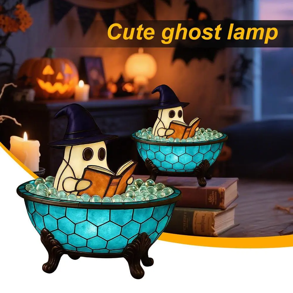 Handmade Halloween Ghost Bubble Bath LED Lamp with Resin Base - Steady Glow Multifunctional Ambient Light for Bathtub, Halloween Decor, Led Lights Bedroom