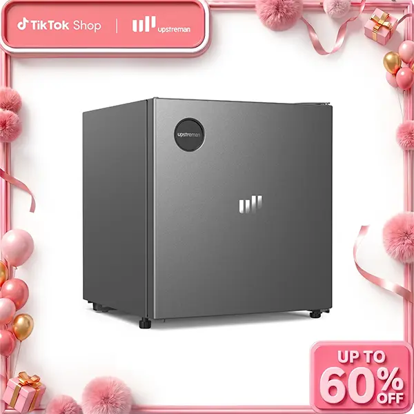 Upstreman 1.5 Cu.Ft Premium Stainless Steel Cooler Mini Fridge (CR16) - Energy Star Certified Energy-Saving, Multi-Temperature Adjustable Thermostat, Reversible Door, Compact Pink Household Appliance for Office, Dorm, Cooler Mini Fridges