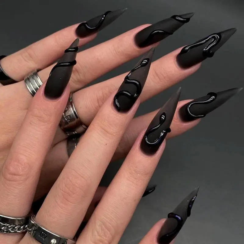 3D Snake Pattern Matte Fake Nails with Nail File & Tape, 24pcs/set Long Almond False Nails for Women & Girls DIY Nail Art, Effortless Press on Nails Manicure Set, Nail Art Design