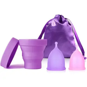 Menstrual Cups with Collapsible Storage Cup, Leak-Proof Design with Medical Grade Silicone Period Cups Reusable, Tampon and Pad Alternative,for Light Flow and Heavy Flow Large+Small