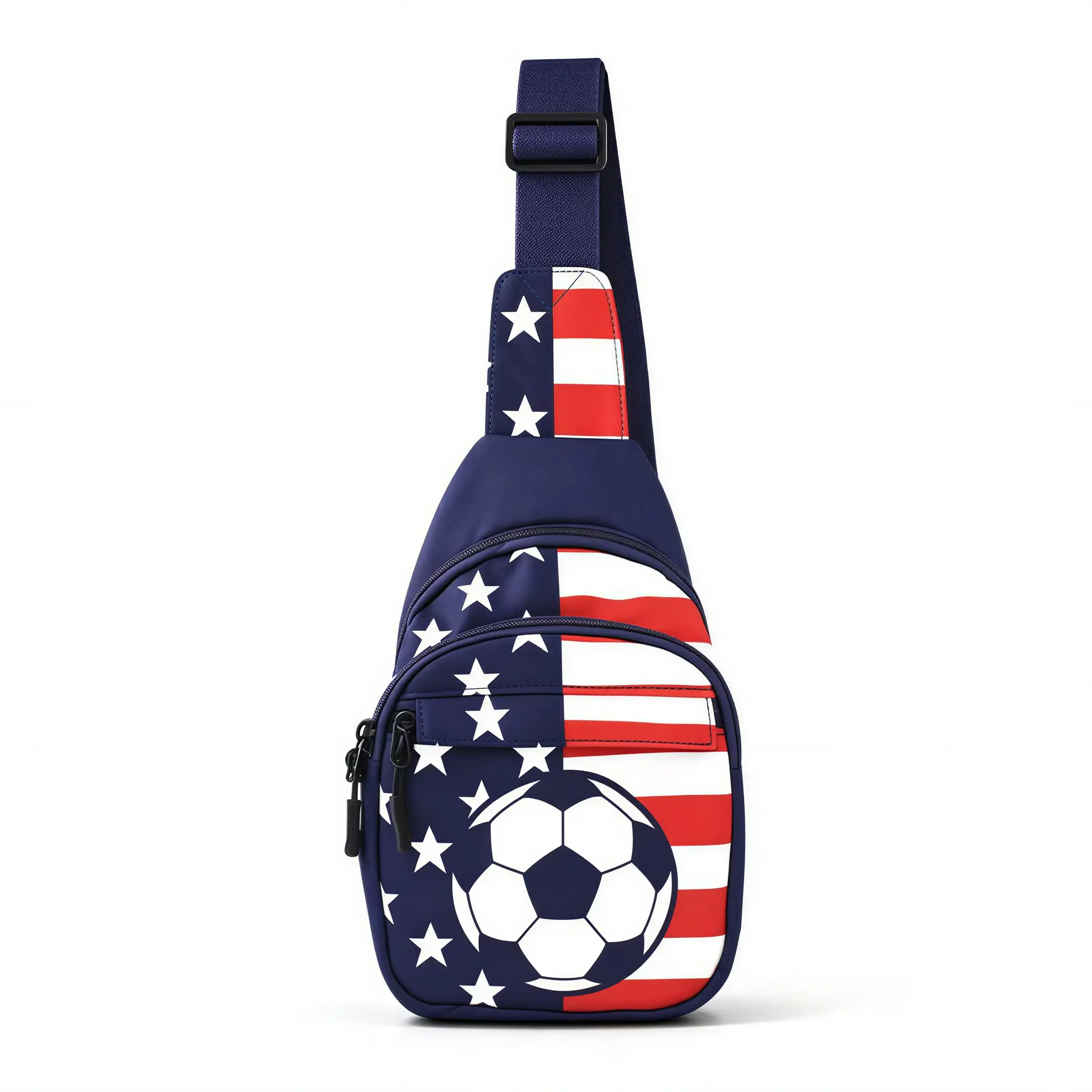 2026 New Stars & Stripes Soccer Sling Bag, Adjustable Crossbody Chest Bag with 3 Zipper Pockets, Game Day Essential, Trending Fan Gift for Home & Travel
