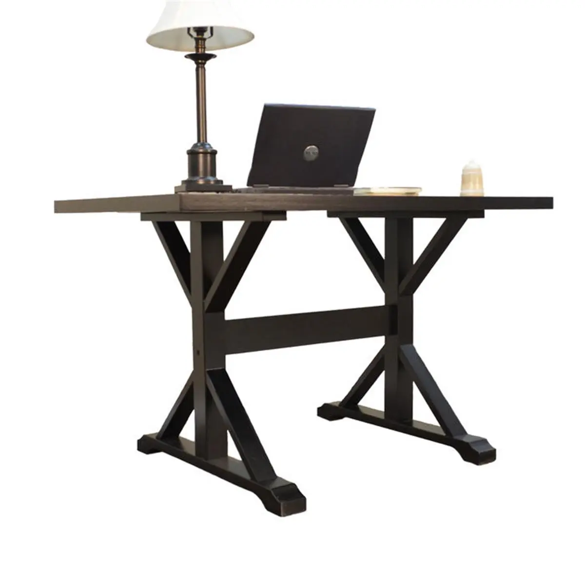 212 MAIN Delano Trestle Desk by Carolina Chair – Antique Black, Multi-Step Finish, X-Shape Legs, Sturdy, Large Desks, Generous Size Commercial Office Furniture