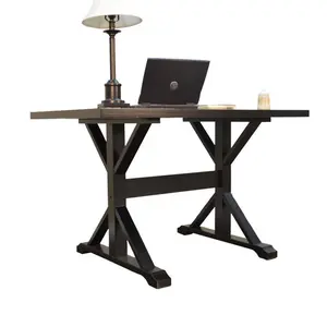 212 MAIN Delano Trestle Desk by Carolina Chair – Antique Black, Multi-Step Finish, X-Shape Legs, Sturdy, Large Desks, Generous Size Commercial Office Furniture