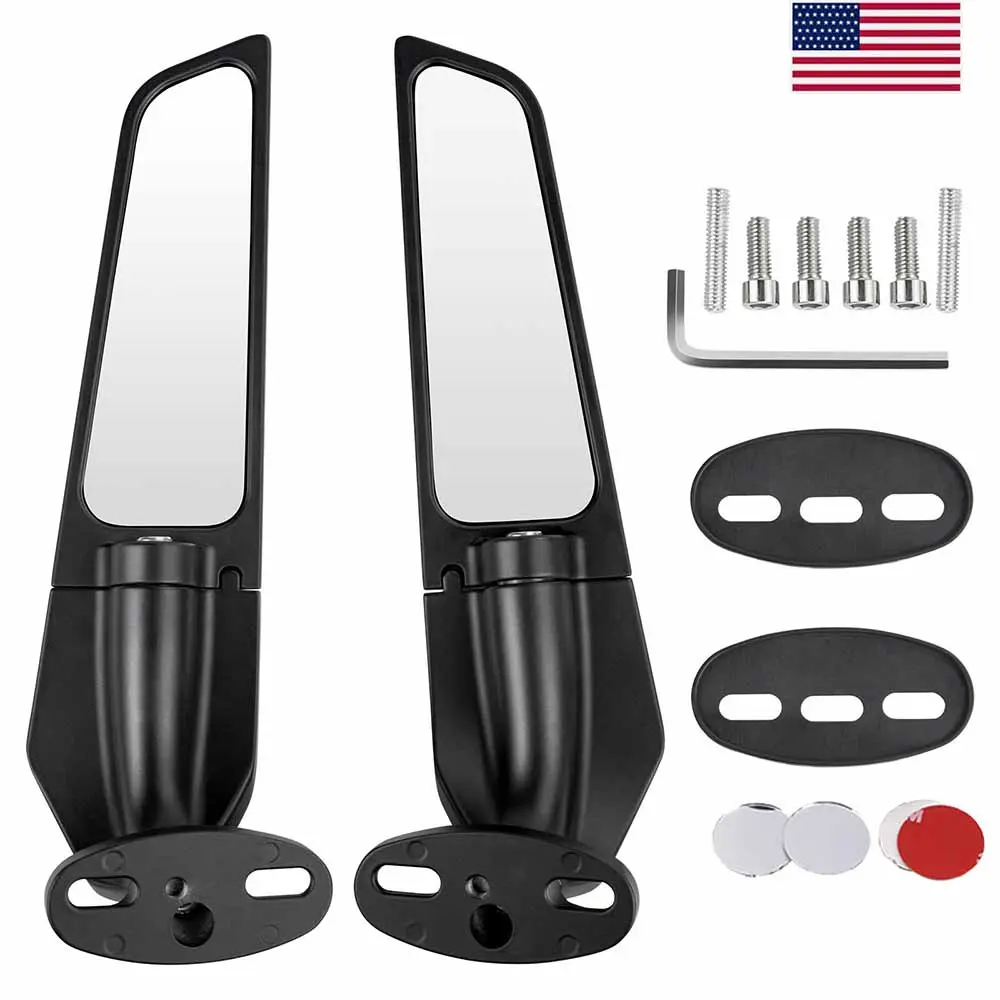 2Pcs Motorcycle Wind Wing Rearview Side Mirrors, Adjustable Swivel Stealth Wind Mirror Aluminum Alloy ABS Fit for Yamaha YZF R1 R3 R6 Honda CBR Kawasaki Ninja BMW Ducati Sport Bikes