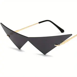 Unisex Plastic Oversized Cat-Eye Rimless Eyewear - 1-Piece Lens, Trendy Triangle Frames, UV400 Protection, Black Color