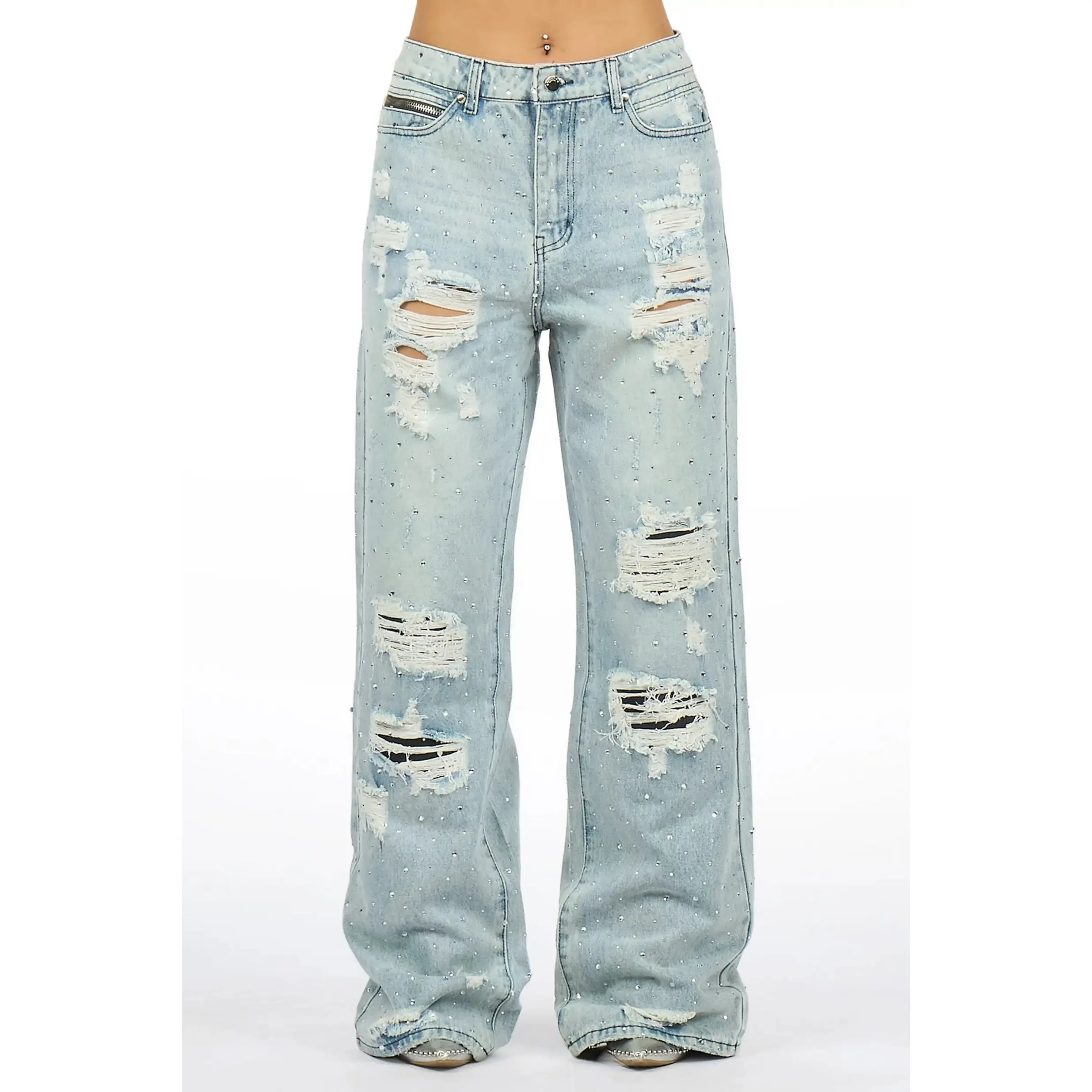 Amayah Light Wash Rhinestone Baggy Fit Jean