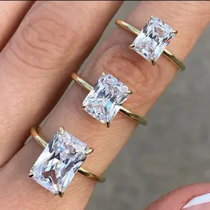 3ct radiant cut diamond moissiniate sterling silver 14k gold plated engagement ring