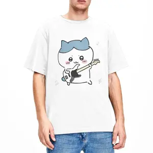 Chiikawa Hachiware Play Guitar T-Shirt Beach Awesome T Shirts 100% Cotton Harajuku Tshirt For Men's Short Sleeve Printed Tees,Unisex Crewneck T-shirt for Men And Women, Adult funny T-shirt, Gift for Woman and Man