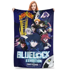 Basketball Flannel Blanket  Blue Lock Anime Theme Print Flannel Blanket, Polyester 100.00, Digital Printing, Mixed Color, 250-300g/㎡, Contemporary Style, Perfect for Sofa And Bed, Comfortable And Warm-Christmas gifts