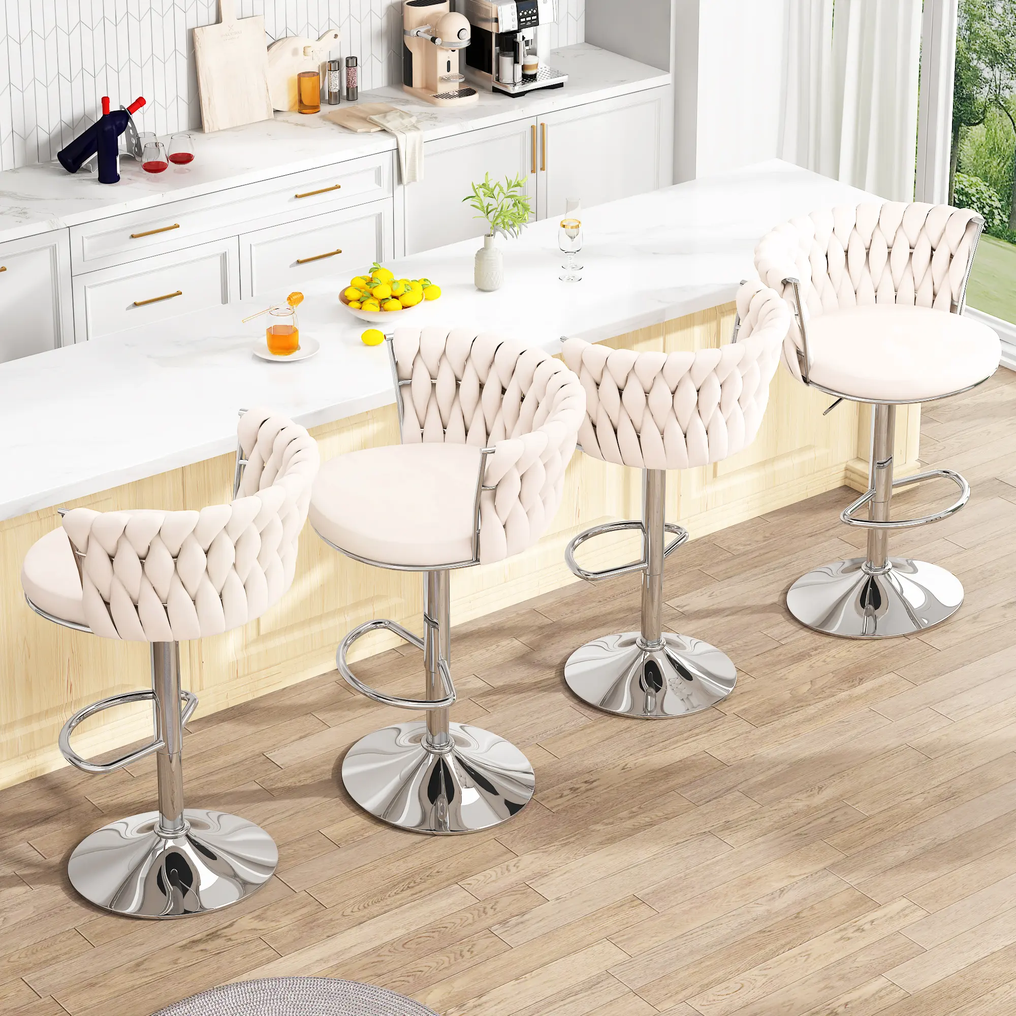 AWQM Set of 4 【Ships in 2 Packages (2 per Package)】Velvet Swivel Bar Stools, Adjustable Height Modern Kitchen Island Chairs,  Upholstered Bar Chairs,Easy to assemble cozyhome cozyhome