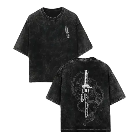 Men's Jujutsu Kaisen 2-Sided Graphic Tee - Oversized Distressed Vintage Washed Cotton Short-Sleeve Round Neck Clothes, JJK Fashion, 90s Grunge Aesthetic, Choso Power Anime Streetwear Casual Loose Fit Men's Shirts Graphic Tees, T Shirts