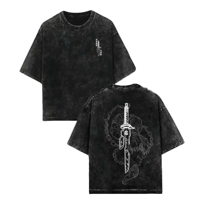 Men's Jujutsu Kaisen 2-Sided Graphic Tee - Oversized Distressed Vintage Washed Cotton Short-Sleeve Round Neck Clothes, JJK Fashion, 90s Grunge Aesthetic, Choso Power Anime Streetwear Casual Loose Fit Men's Shirts Graphic Tees, T Shirts