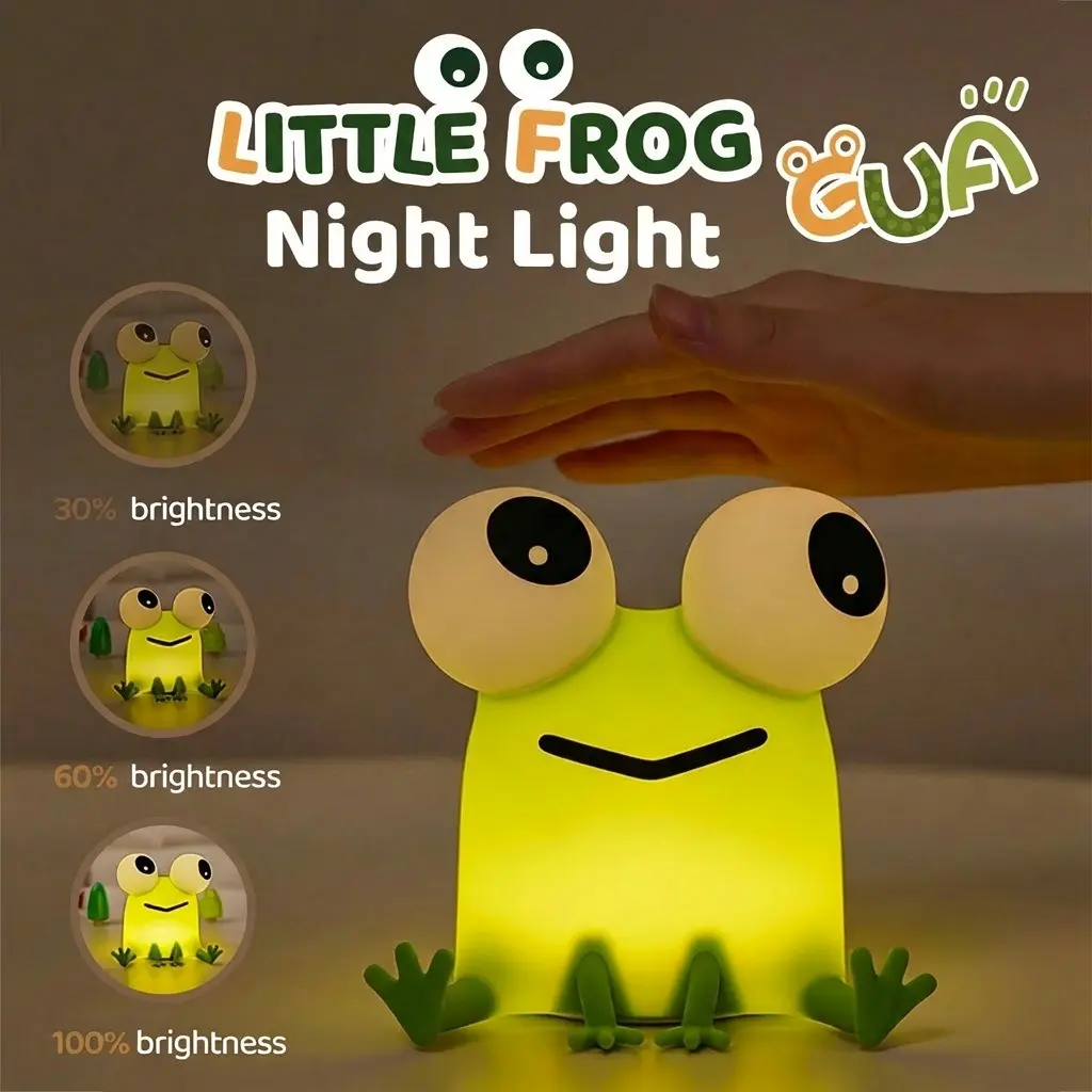 Funny Frog Touch Night Light, Nightlight For Bedroom, Cartoon Silicone LED Lamp, USB Powered, Warm Light 3 Levels, Timer Function, Room Decor, Party Gift, Squishy Night Light