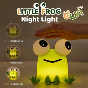 Funny Frog Touch Night Light, Nightlight For Bedroom, Cartoon Silicone LED Lamp, USB Powered, Warm Light 3 Levels, Timer Function, Room Decor, Party Gift, Squishy Night Light