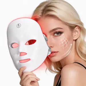 7 Color LED Face Mask, Red & Blue Light Therapy Facial Skincare Device, Cordless Rechargeable Photon Beauty Mask for Home Use