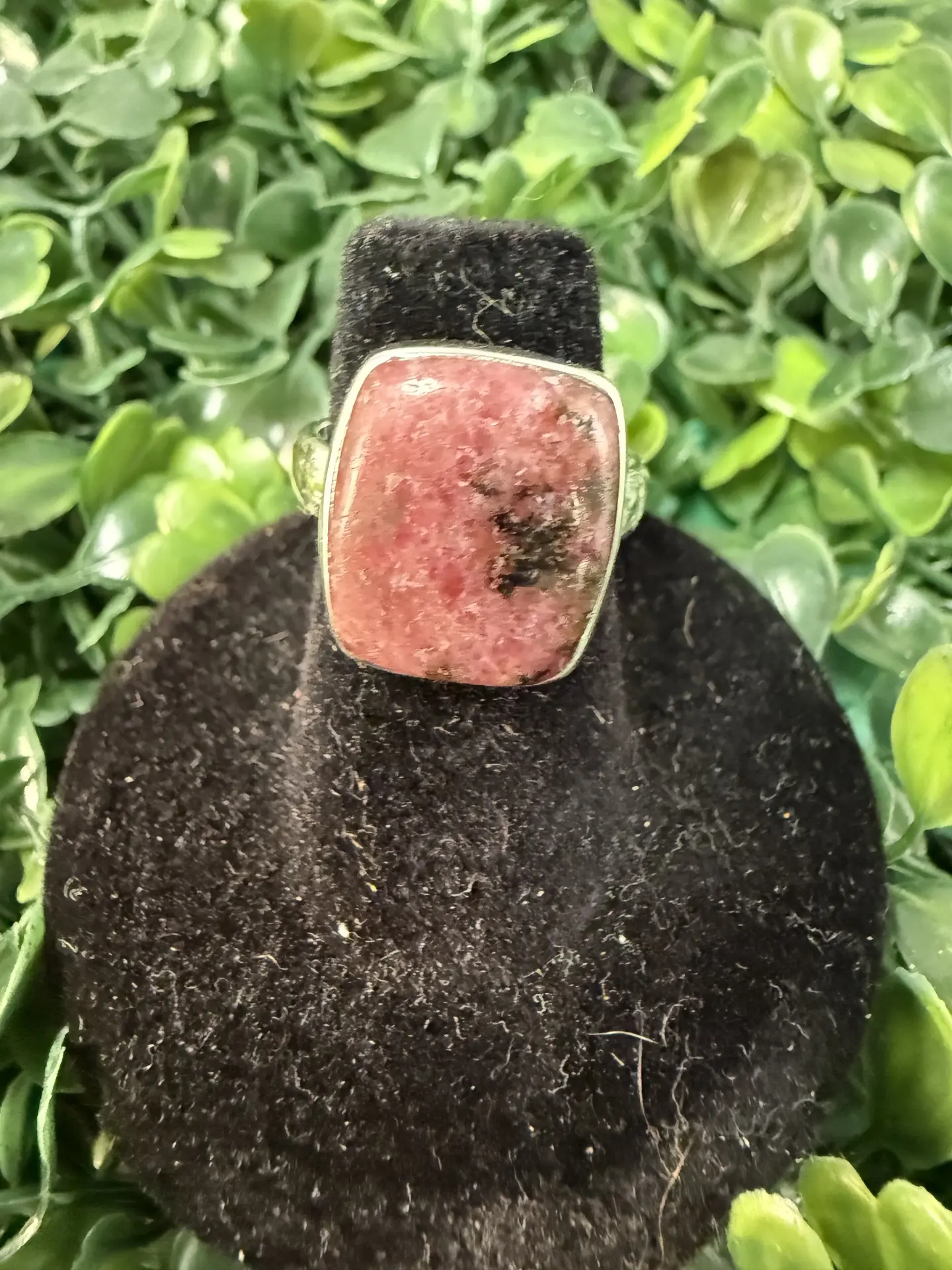 Rhodonite Square Sterling Ring Sz6